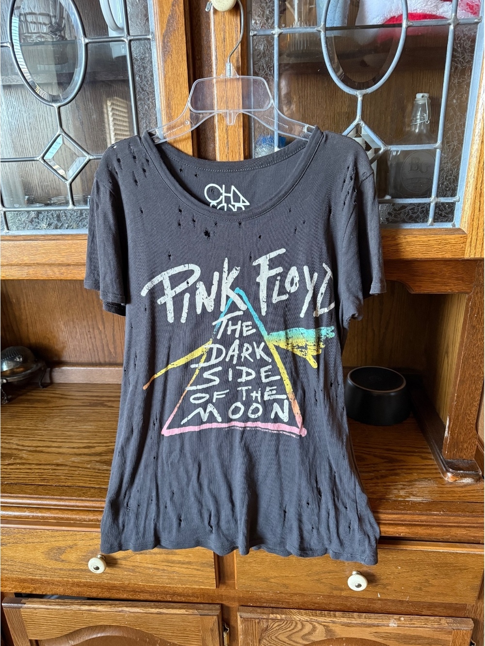 Chaser Pink Floyd Dark Side of the Moon Distressed Tee Womens Small Band Graphic